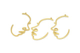 Brass Face Charm, 12 Raw Brass Face Charms With 1 Loop, Pendants, Earrings, Findings (43x23x1mm) D0625