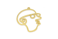 Brass Face Charm, 10 Raw Brass Face Charms With 1 Loop, Pendants, Earrings, Findings (35x26x1mm) D0623