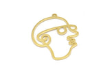 Brass Face Charm, 10 Raw Brass Face Charms With 1 Loop, Pendants, Earrings, Findings (35x26x1mm) D0623