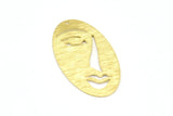 Brass Face Charm, 8 Raw Brass Textured Face Charms With 1 Hole, Pendants, Earrings, Findings (38x19x0.80mm) D0650