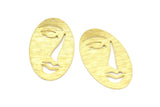 Brass Face Charm, 8 Raw Brass Textured Face Charms With 1 Hole, Pendants, Earrings, Findings (38x19x0.80mm) D0650