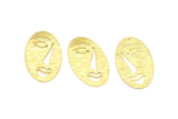 Brass Face Charm, 8 Raw Brass Textured Face Charms With 1 Hole, Pendants, Earrings, Findings (38x19x0.80mm) D0650