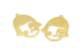 Brass Face Charm, 12 Raw Brass Face Charms With 1 Loop, Pendants, Earrings, Findings (32x25x1mm) D0619