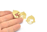 Brass Face Charm, 12 Raw Brass Face Charms With 1 Loop, Pendants, Earrings, Findings (32x25x1mm) D0619