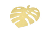 Brass Monstera Charm, 4 Raw Brass Monstera Leaf Charms With 1 Loop, Pendants, Earrings, Findings (51x46x0.50mm) D0653
