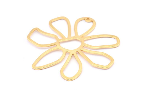 Altın Papatya Tılsımı, 1 Delikli Altın Kaplama Pirinç Papatya Tılsımları, Kolye Uçları, Küpeler (54x1mm) D0646 Q0736