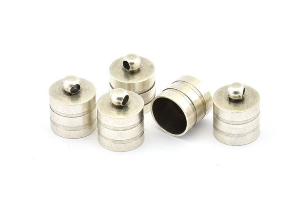 Silver End Cap, 6 Antique Silver Plated Brass End Cap ,  Cord Tip -10mm Cord End - (11x13.5mm) D0412 H0693