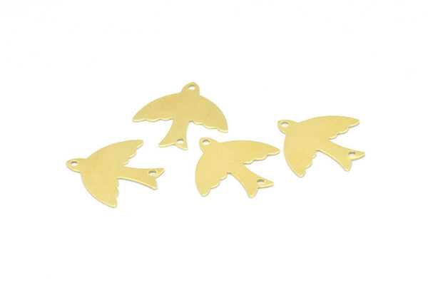 Brass Bird Connector, 50 Raw Brass Bird Connectors With 2 Holes, Charms, Findings (19mm) B0335
