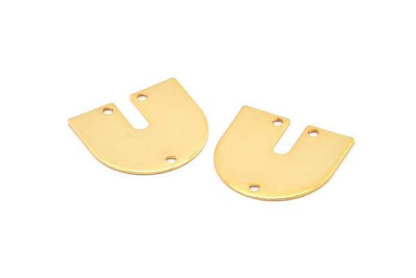Gold Geometric Charm, 6 Gold Plated Brass U Shaped Pendants With 3 Holes, Charms, Findings (16x17x0.50mm) E142