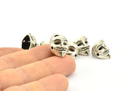 Silver Vendetta Mask, 2 Antique Silver Plated Brass Vendetta Bracelet Parts (14.5x13x11mm) N0425