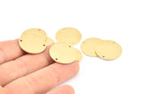 Brass Round Tag, 12 Raw Brass Round Stamping Blanks With 2 Holes, Connectors, Pendants, Findings (21x1mm) D0701