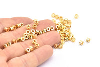 Gold Spacer Bead, 25 Gold Plated Brass Spacer Beads (4x3mm) D0072