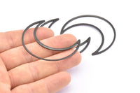 Black Moon Charm, 6 Oxidized Black Brass Crescent Moon Charms, Connectors (50x15x1mm) D0598 S894