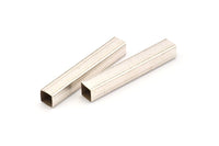 Silver Geometric Tube Bead, 12 Antique Silver Plated Brass Square Tube Beads  (6x40mm) Bs 1623 H0781