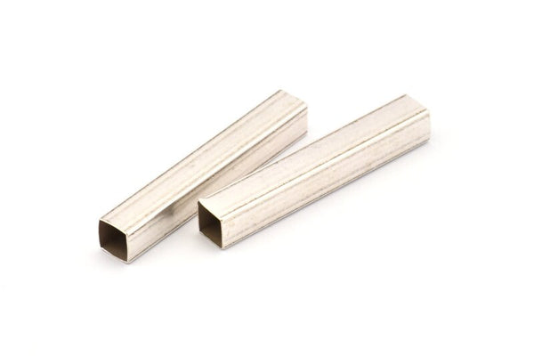 Silver Geometric Tube Bead, 12 Antique Silver Plated Brass Square Tube Beads  (6x40mm) Bs 1623 H0781