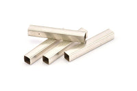 Silver Geometric Tube Bead, 12 Antique Silver Plated Brass Square Tube Beads  (6x40mm) Bs 1623 H0781