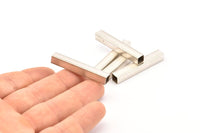 Silver Geometric Tube Bead, 12 Antique Silver Plated Brass Square Tube Beads  (6x40mm) Bs 1623 H0781
