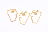 Gold Face Charm, 4 Gold Plated Brass Face Shaped Charms With 1 Loop (40x22x1mm) D0558