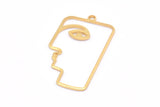 Gold Face Charm, 4 Gold Plated Brass Face Shaped Charms With 1 Loop (40x22x1mm) D0558