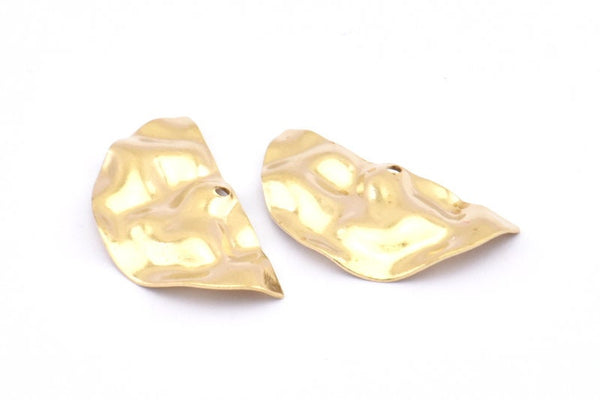 Semi Circle Charm, 12 Raw Brass Wavy Half Moon Charms With 1 Hole, Earrings, Findings (29x15x0.60mm) D844
