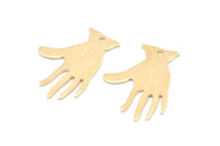 Brass Hand Charms, 24 Raw Brass Textured Hand Charms With 1 Hole (25x17x0.80mm) D0655
