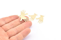 Brass Hand Charms, 24 Raw Brass Textured Hand Charms With 1 Hole (25x17x0.80mm) D0655