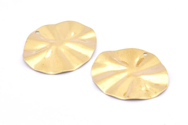 Brass Wavy Disc, 8 Raw Brass Wavy Disc Charms With 1 Hole, Earrings, Findings (29x25x0.60mm) D0834