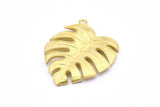 Brass Leaf Charm, Raw Brass Monstera Leaf Pendant Charms Findings (38x29x2.5mm) N0746