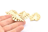 Gold Leaf Charm,  Gold Plated Brass Monstera Leaf Pendant Charms Findings (38x29x2.5mm) N0746