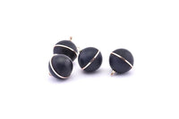 Brass Ball Charm, 2 Lamb Leather Covered Brass Ball Connectors With 1 Loop, Earrings, Pendants, Findings (23x20mm) B24