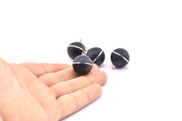 Brass Ball Charm, 2 Lamb Leather Covered Brass Ball Connectors With 1 Loop, Earrings, Pendants, Findings (23x20mm) B24
