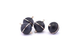 Brass Ball Charm, 2 Lamb Leather Covered Brass Ball Connectors With 2 Loops, Earrings, Pendants, Findings (26x20mm) B24