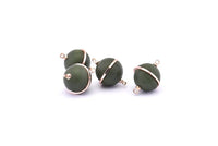 Brass Ball Charm, 2 Lamb Leather Covered Brass Ball Connectors With 2 Loops, Earrings, Pendants, Findings (22x16mm) B26