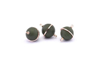 Brass Ball Charm, 2 Lamb Leather Covered Brass Ball Connectors With 2 Loops, Earrings, Pendants, Findings (22x16mm) B26