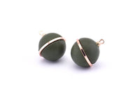Brass Ball Charm, 2 Lamb Leather Covered Brass Ball Connectors With 1 Loop, Earrings, Pendants, Findings (19x16mm) B26