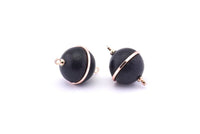 Brass Ball Charm, 2 Lamb Leather Covered Brass Ball Connectors With 2 Loops, Earrings, Pendants, Findings (23x16mm) B26
