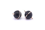 Brass Ball Charm, 2 Lamb Leather Covered Brass Ball Connectors With 2 Loops, Earrings, Pendants, Findings (23x16mm) B26