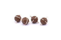 Brass Ball Charm, 2 Lamb Leather Covered Brass Ball Connectors With 2 Loops, Earrings, Pendants, Findings (23x16mm) B26