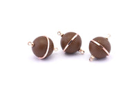 Brass Ball Charm, 2 Lamb Leather Covered Brass Ball Connectors With 2 Loops, Earrings, Pendants, Findings (23x16mm) B26