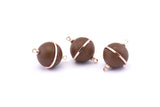 Brass Ball Charm, 2 Lamb Leather Covered Brass Ball Connectors With 2 Loops, Earrings, Pendants, Findings (23x16mm) B26