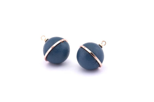 Brass Ball Charm, 2 Lamb Leather Covered Brass Ball Connectors With 1 Loop, Earrings, Pendants, Findings (19x16mm) B26