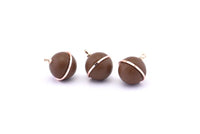 Brass Ball Charm, 2 Lamb Leather Covered Brass Ball Connectors With 1 Loop, Earrings, Pendants, Findings (19x16mm) B26