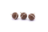 Brass Ball Charm, 2 Lamb Leather Covered Brass Ball Connectors With 1 Loop, Earrings, Pendants, Findings (19x16mm) B26