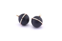 Brass Ball Charm, 2 Lamb Leather Covered Brass Ball Connectors With 1 Loop, Earrings, Pendants, Findings (19x16mm) B26