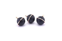 Brass Ball Charm, 2 Lamb Leather Covered Brass Ball Connectors With 1 Loop, Earrings, Pendants, Findings (19x16mm) B26