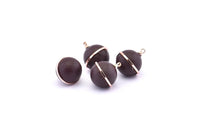 Brass Ball Charm, 2 Lamb Leather Covered Brass Ball Connectors With 1 Loop, Earrings, Pendants, Findings (19x16mm) B26