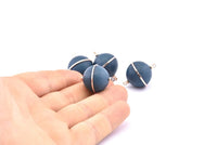 Brass Ball Charm, 2 Lamb Leather Covered Brass Ball Connectors With 2 Loops, Earrings, Pendants, Findings (26x20mm) B27