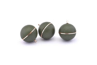 Brass Ball Charm, 2 Lamb Leather Covered Brass Ball Connectors With 1 Loop, Earrings, Pendants, Findings (28x26mm) B32