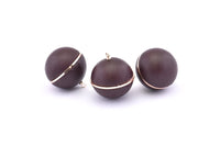 Brass Ball Charm, 2 Lamb Leather Covered Brass Ball Connectors With 1 Loop, Earrings, Pendants, Findings (28x26mm) B33