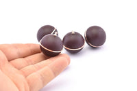 Brass Ball Charm, 2 Lamb Leather Covered Brass Ball Connectors With 1 Loop, Earrings, Pendants, Findings (28x26mm) B33